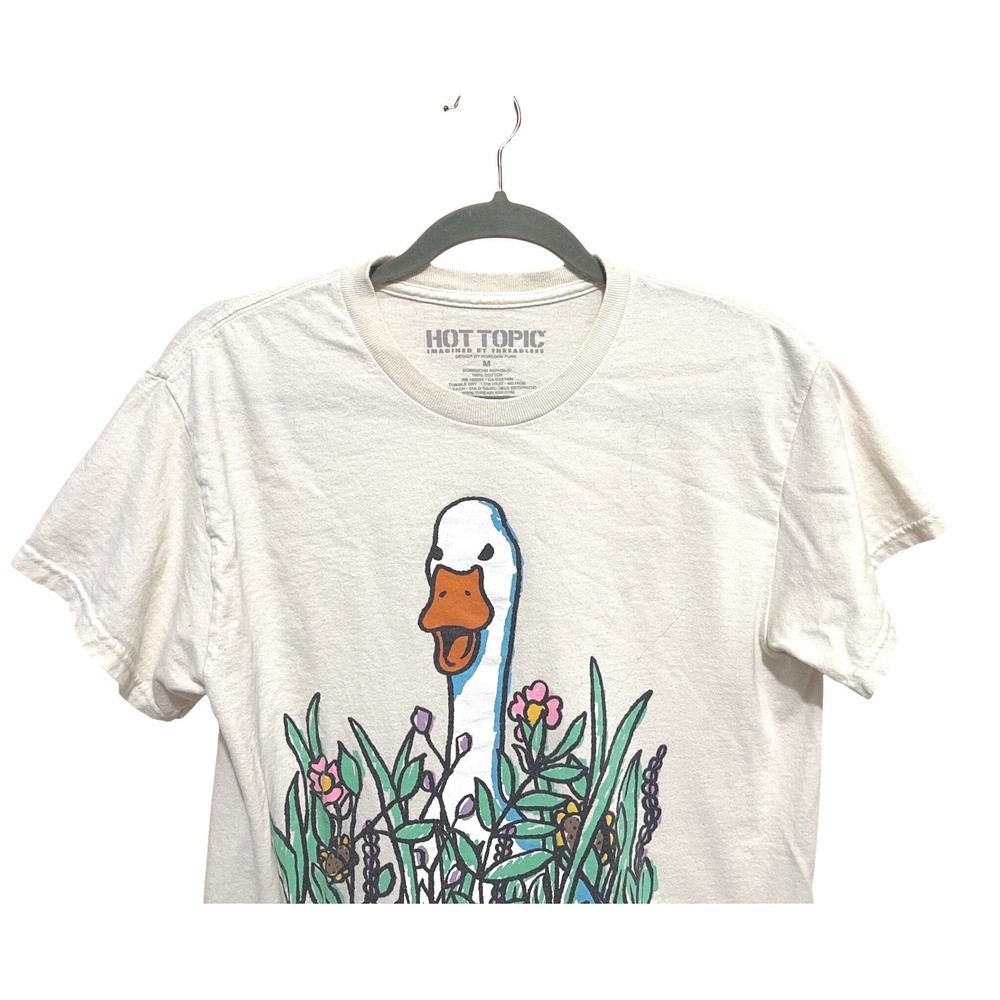 Hot Topic Threadless GTFO Goose Flower Graphic Tee Cream Medium Popcorn Punk - Picture 5 of 6